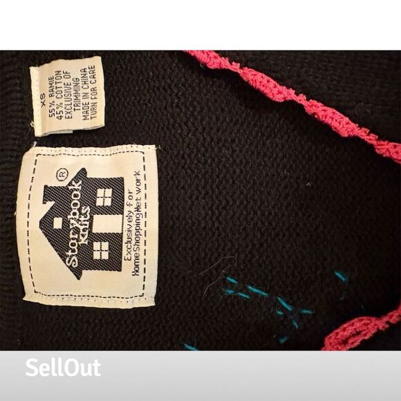 Storybook Knits Women's XS Beach Theme Cardigan Sweater Black - Picture 3 of 7